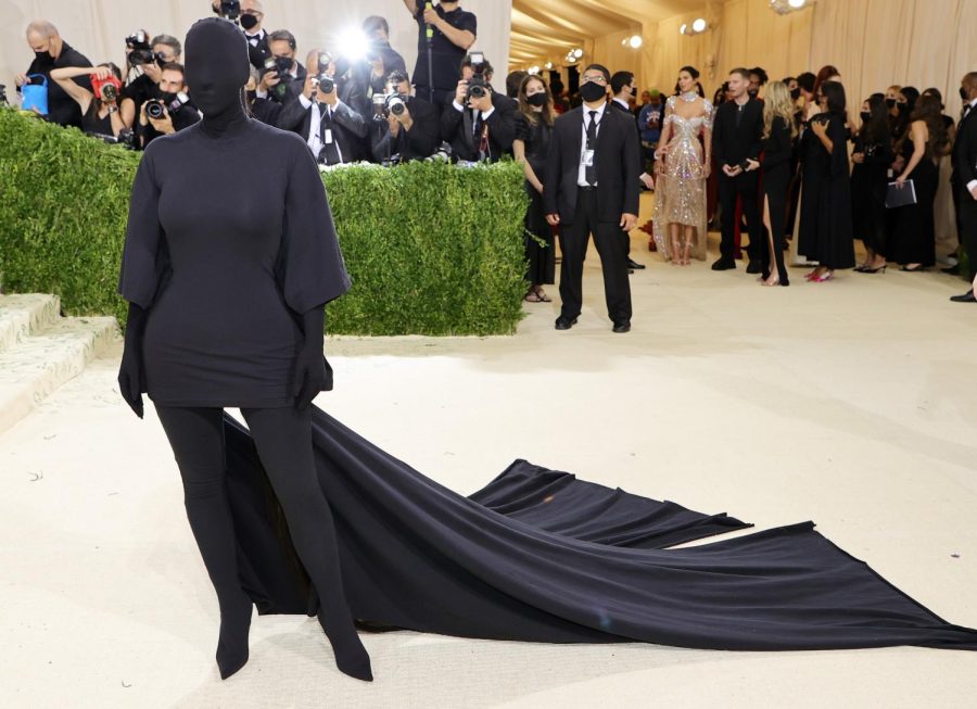 Kim Kardashian in her unique ensemble at the Met Gala.
Credit to Mike Coppola/Getty Images