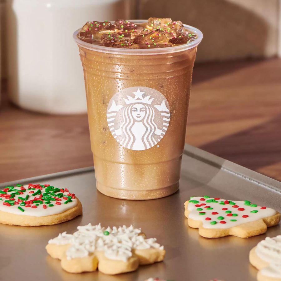 The+Iced+Sugar+Cookie+Almondmilk+Latte+alongside+real+sugar+cookies.