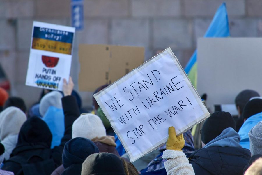 A photo from a protest promoting peace in Ukraine in Helsinki, Finland.