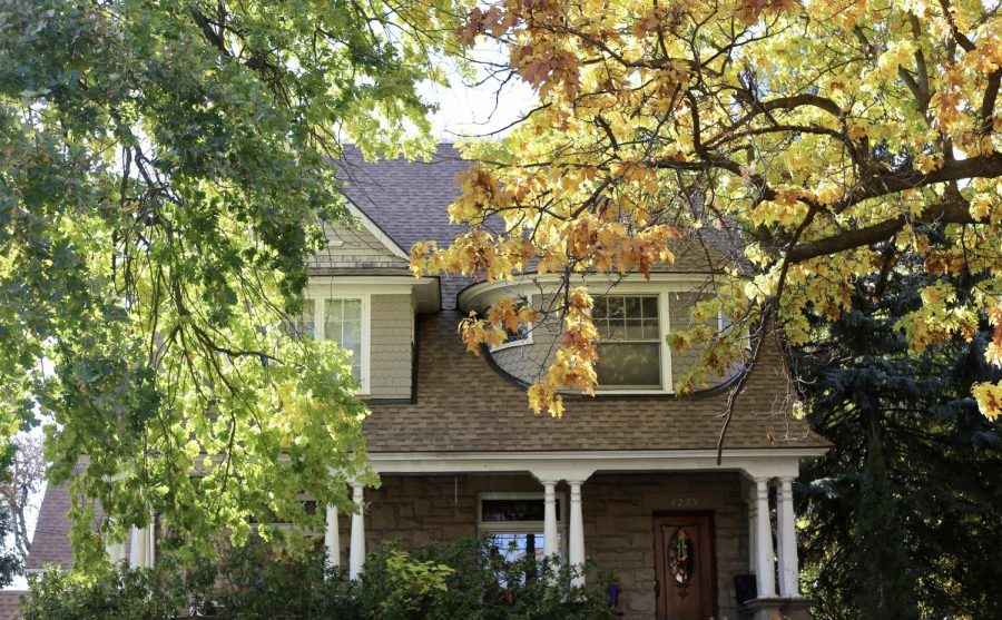 A look at another Victorian home residing on Warm Springs that is enveloped with fall trees. 