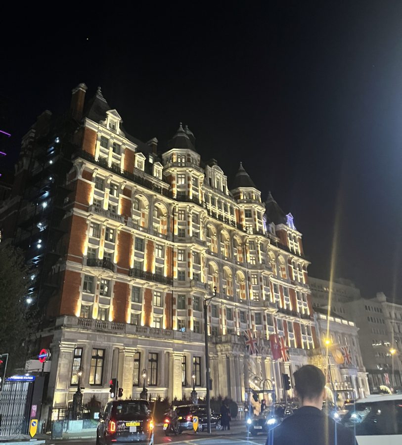 A hotel on Kings Road is beautifully illuminated during the right. 