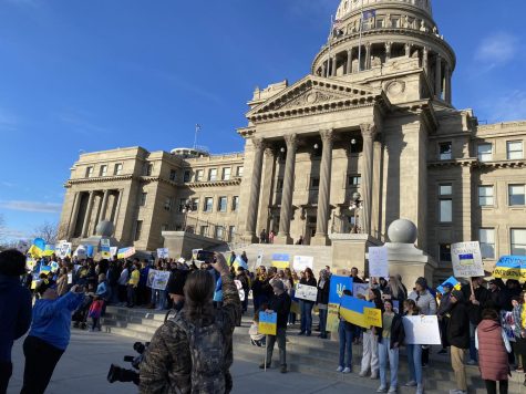 Boisians gather outside the capitol in March to show their support for Ukraine