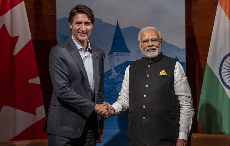 Canada's Prime Minister Justin Trudeau and Indian Prime Minister Narendra Modi shake hands prior to a bilateral meeting at the G7 Summit at Schloss Elmau, in Germany on Monday, June 27, 2022.

Photo is courtesy of The Canadian Press- Public Domain.
 

Paul Chiasson