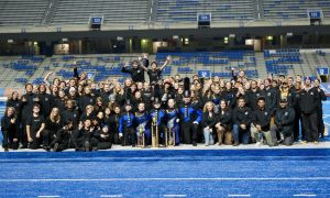 Timberline High School “Wolf Pack” Marching Ensemble Celebrating Taking 2nd Place Overall at D3 on the Bronco Blue Turf of Albertsons Stadium 