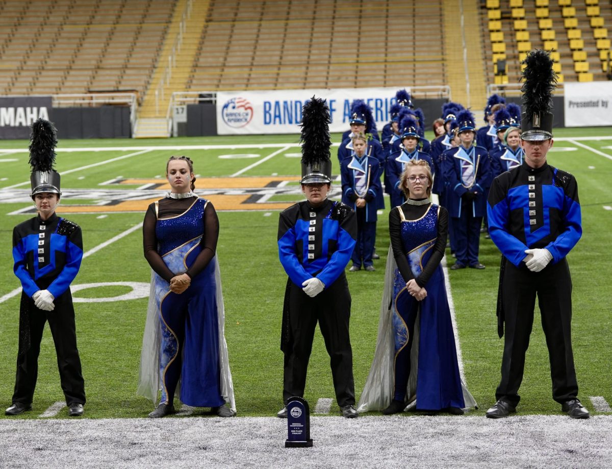 Timberline “Wolf Pack” Marching Ensemble’s Drum Majors & Color Guard Captains at Bands of America Idaho Regional