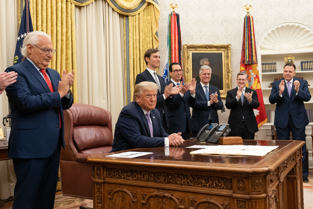 "President Trump Delivers a Statement from the Oval Office" by The White House is marked with Public Domain Mark 1.0. To view the terms, visit https://creativecommons.org/publicdomain/mark/1.0/?ref=openverse.