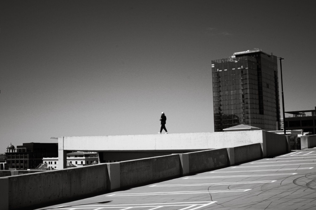 Top floor of a parking garage.