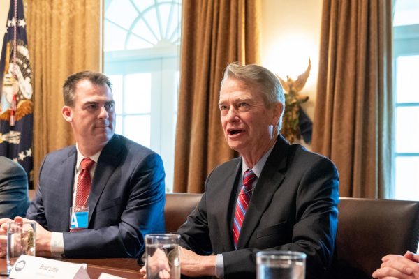 Governor-elect Brad Little, R- Idaho, joins President Donald J. Trump and Vice President Mike Pence, in the Cabinet Room of the White House Thursday, Dec. 13, 2018, during a discussion with Governors-Elect from around the nation.