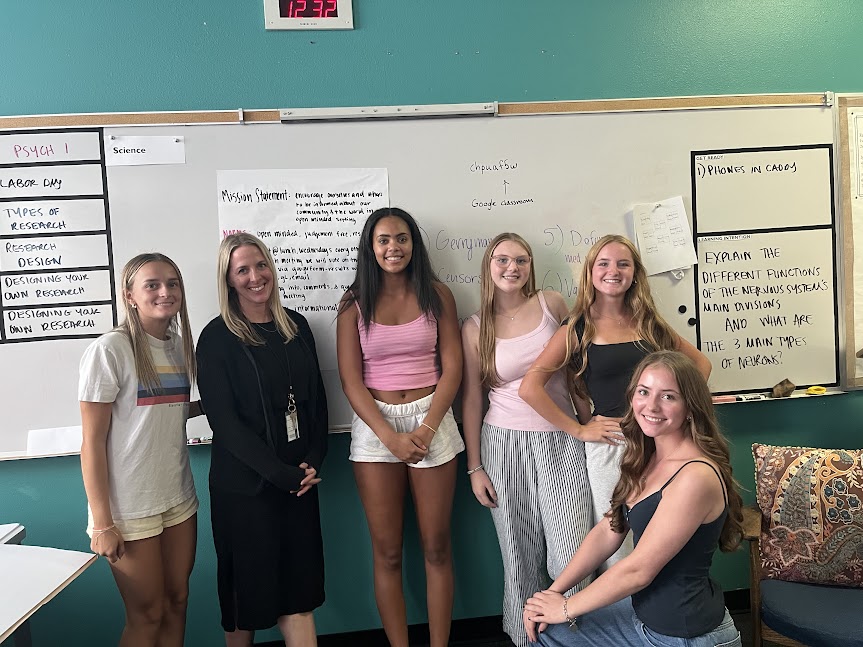 Ms. Resnick and the club's founders during the "Current Events Club's" first meeting.
