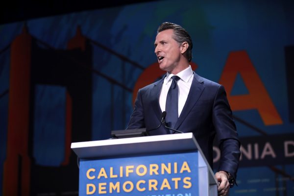 California Governor Gavin Newsom gives a speech at the California Democrats State Convention.