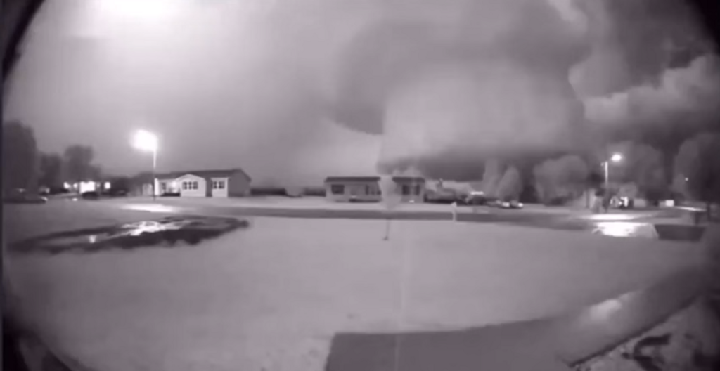 A frame from an automated video of a tornado and its mesocyclone that derailed multiple train cars near Enderlin, North Dakota and destroyed multiple homes.