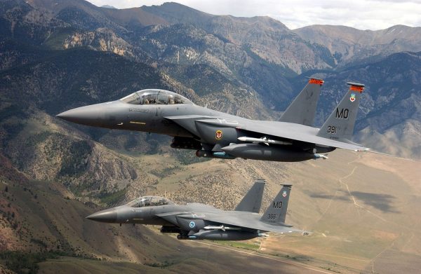 Two F-15SGs from the 428th Fighter Squadron based at Mountain Home Air Force Base.