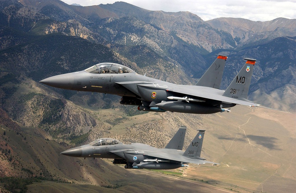 Two F-15SGs from the 428th Fighter Squadron based at Mountain Home Air Force Base.