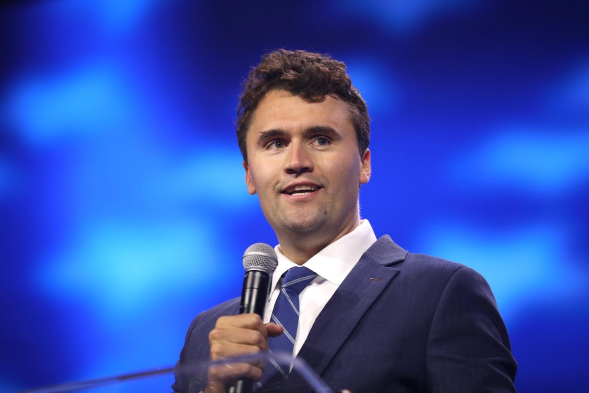Charlie Kirk speaking with attendees at the 2023 Turning Point Action Conference at the Palm Beach County Convention Center in West Palm Beach, Florida.