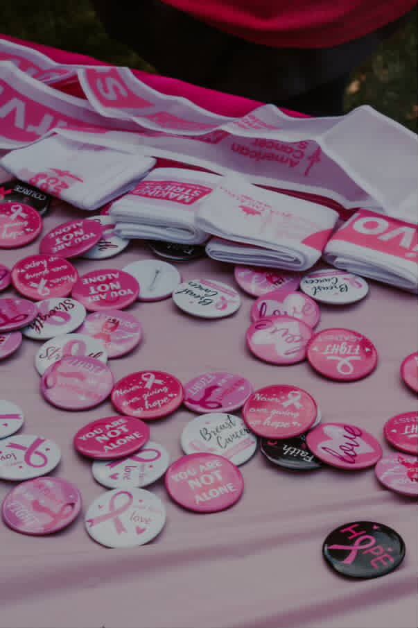 Pins that were displayed at the 2024 Making Strides of Boise walk.