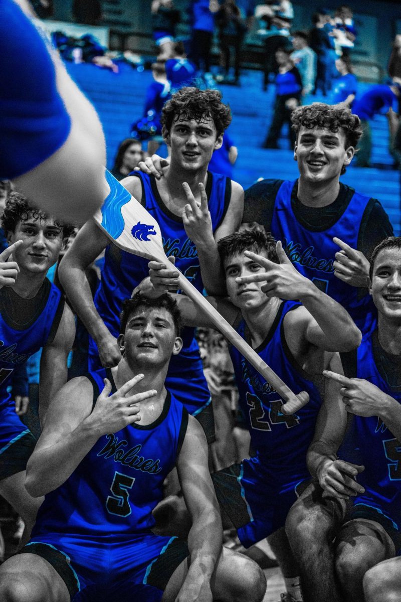 Boys basketball after winning the paddle.